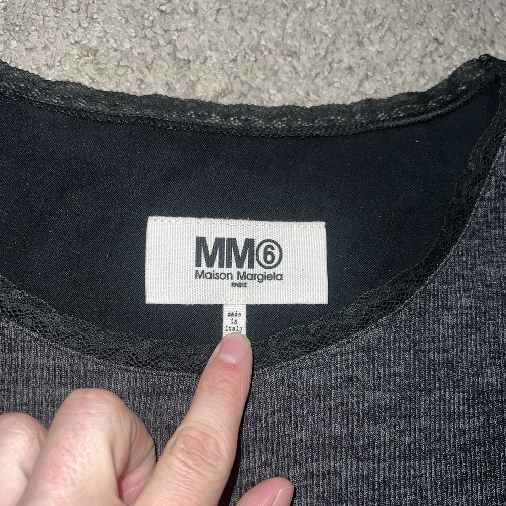 MM6 Maison Margiela Silk‎ Blend Short Sleeve Grey Black Contrast Archive S - Picture 3 of 6